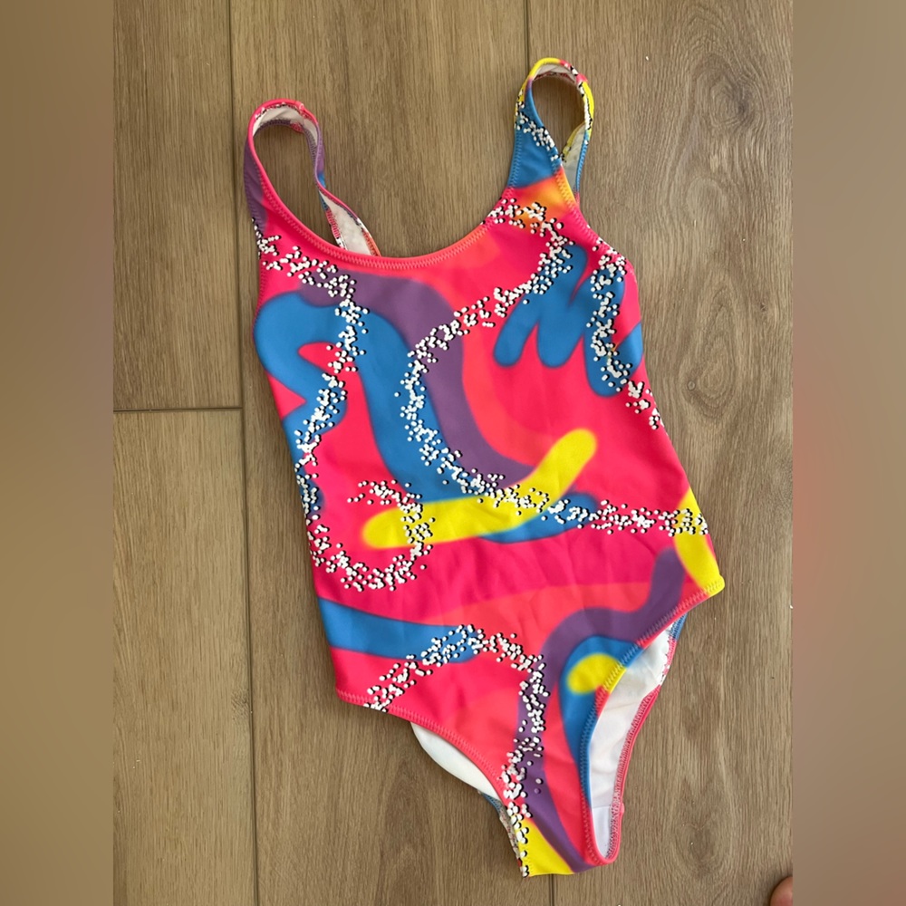 NWOT Malibu Barbie Costume One piece swimsuit Retro 80’s print